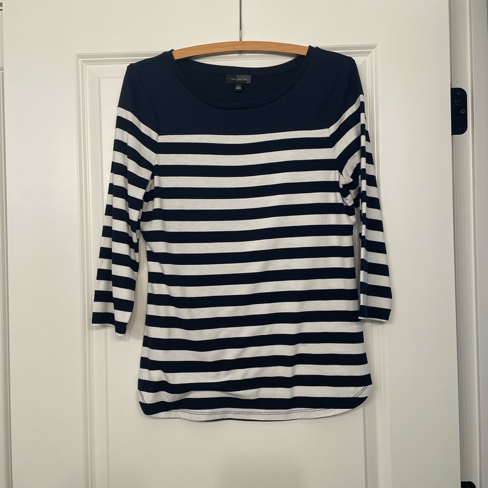 The Limited Navy and White Striped Boatneck Tunic